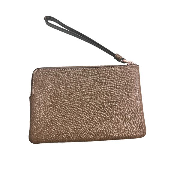 Coach Zip Wallet Cross Grain Wrist Strap Green/Gray Womens - Picture 2 of 3